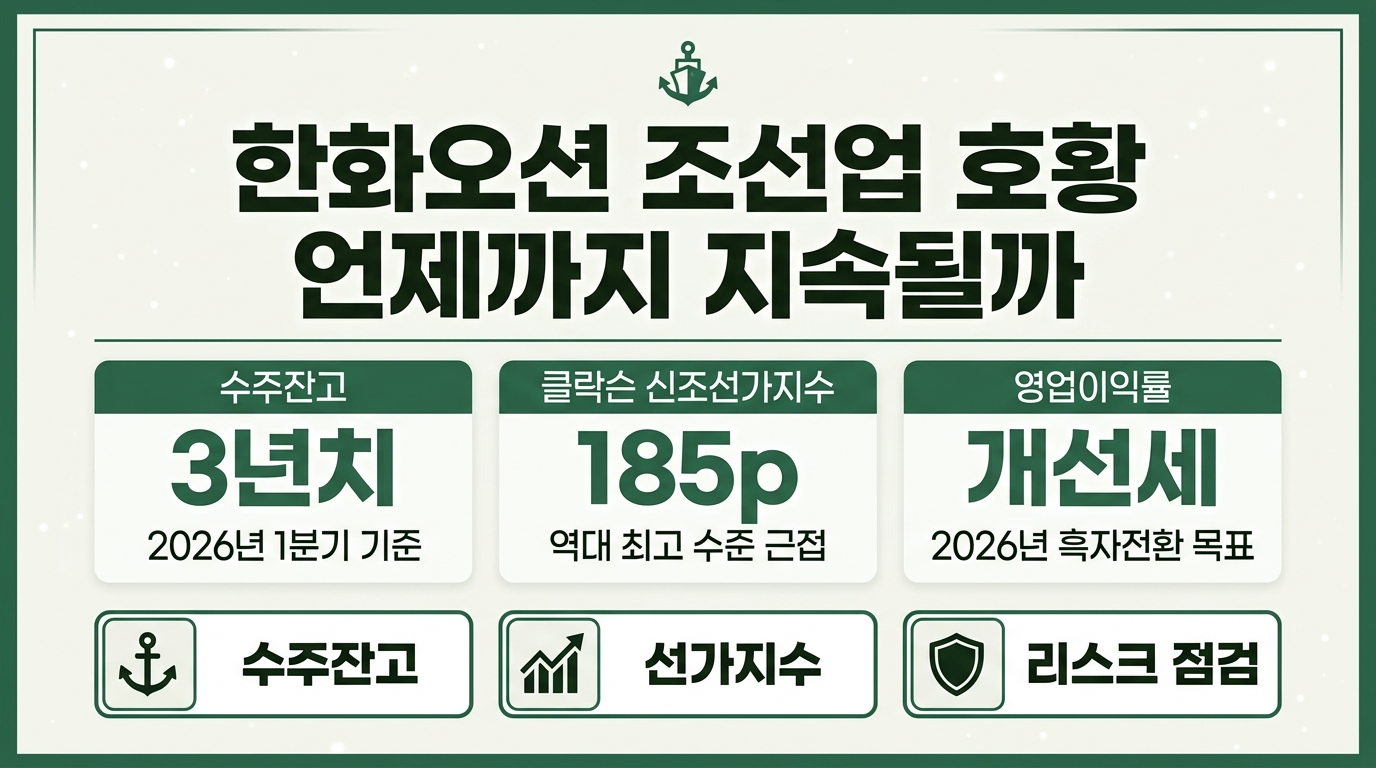 한화오션 주가 조선업 호황 지속 여부 수주잔고 선가지수 분석 인포그래픽