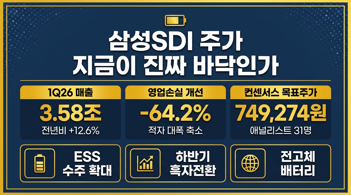 삼성SDI 주가 2026년 1분기 실적 분석 및 목표주가 바닥 여부 인포그래픽