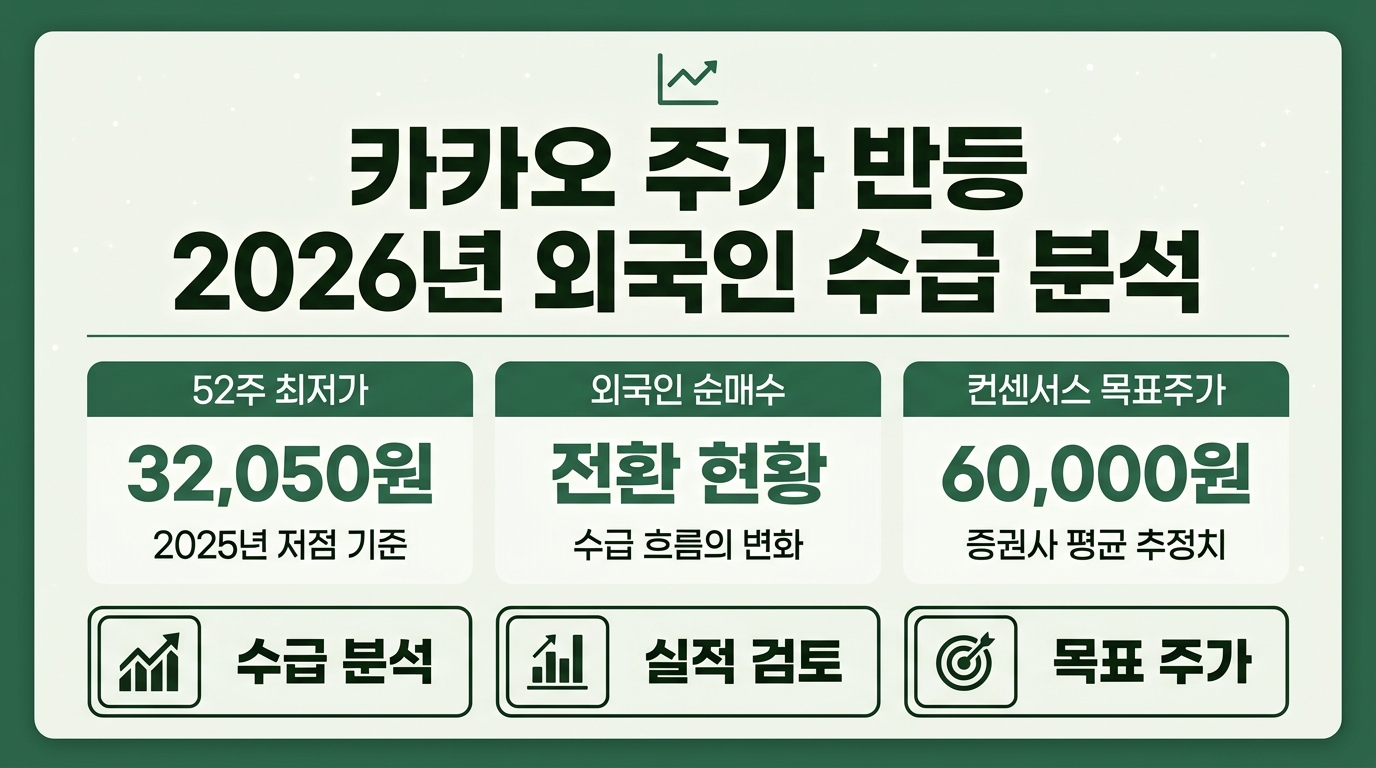 카카오 주가 반등 가능성 2026년 외국인 순매수 수급 분석 인포그래픽