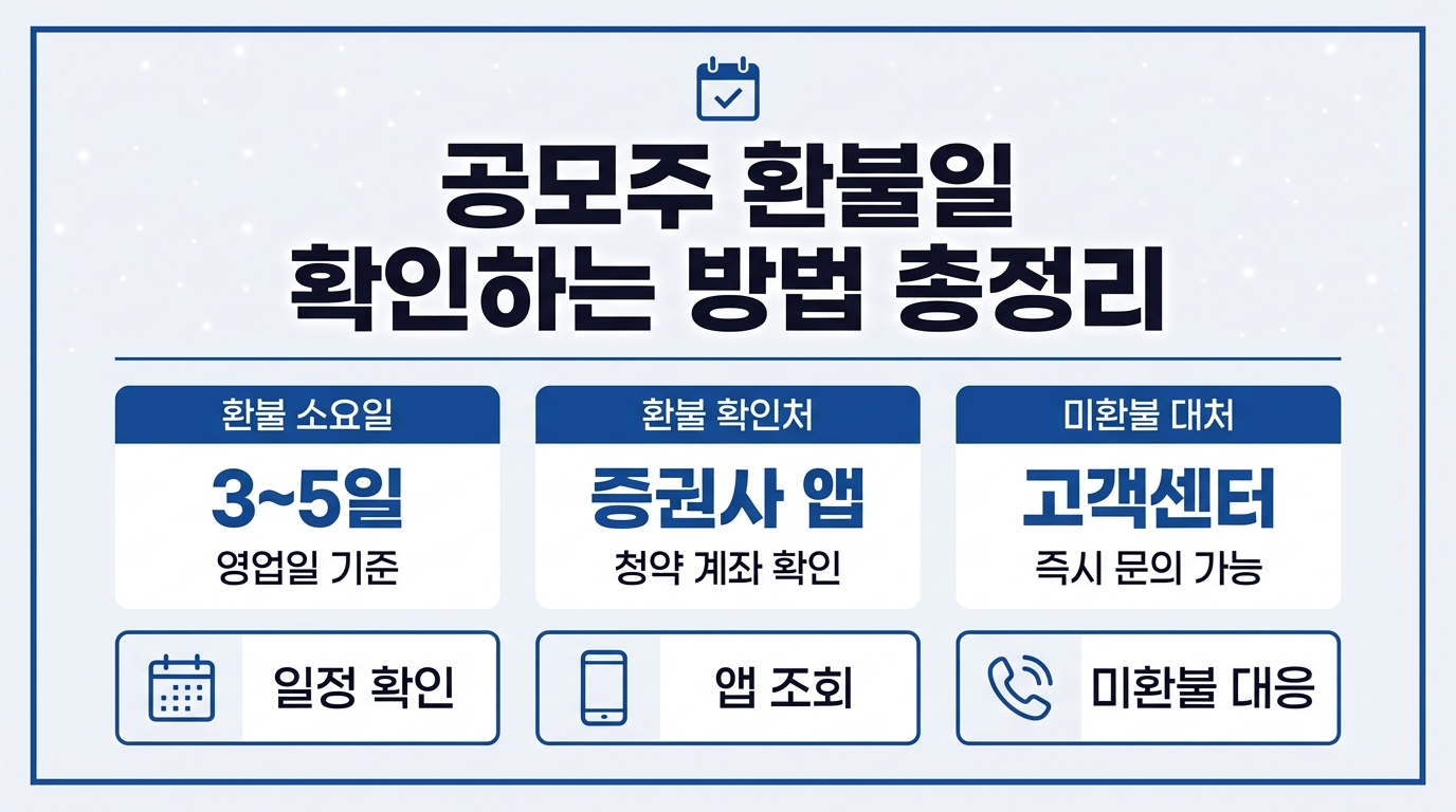 공모주 환불일 확인 방법과 증거금 반환 일정 안내 인포그래픽