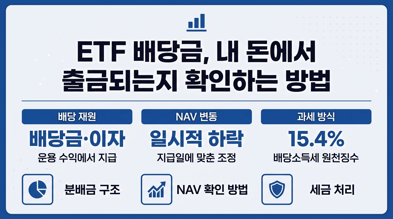 ETF 분배금 뜻과 NAV 변동 구조 및 배당소득세 15.4% 과세 방식 정리 인포그래픽