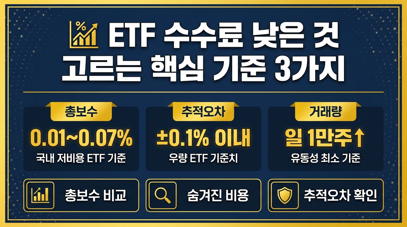 ETF 수수료 낮은 것 고르는 방법 – 총보수·추적오차·거래량 기준 비교 인포그래픽