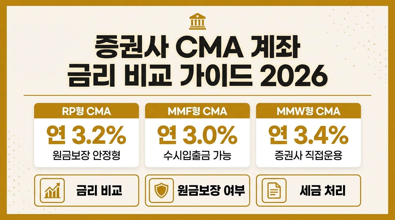 증권사 CMA 계좌 금리 비교 인포그래픽 – RP형·MMF형·MMW형 금리와 특징 정리