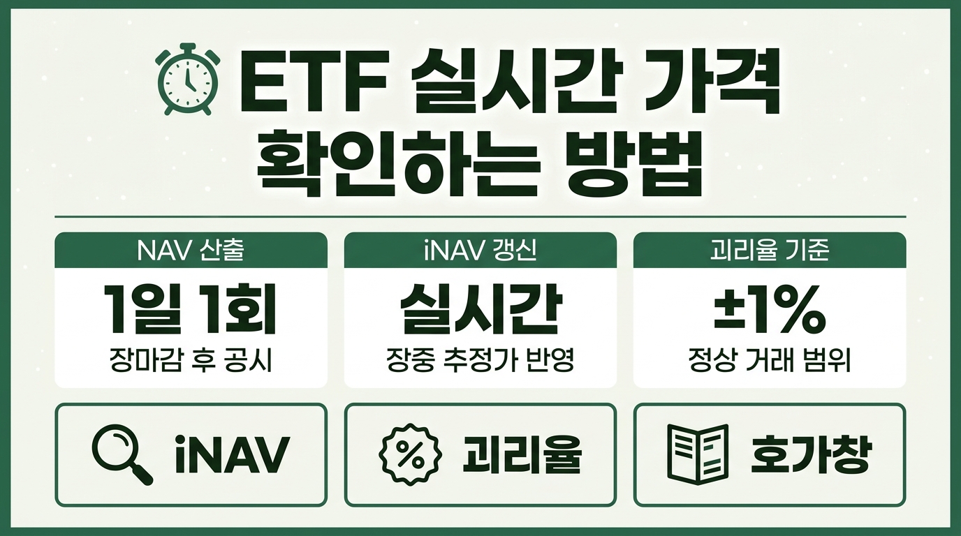 ETF 실시간 가격 확인 방법 인포그래픽 – NAV·iNAV·괴리율 기준 정리