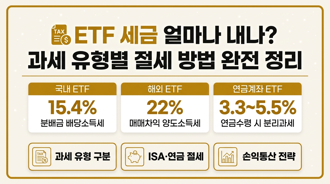 ETF 세금 과세 유형별 정리 인포그래픽 – 국내·해외·연금계좌 세율과 절세 방법 비교