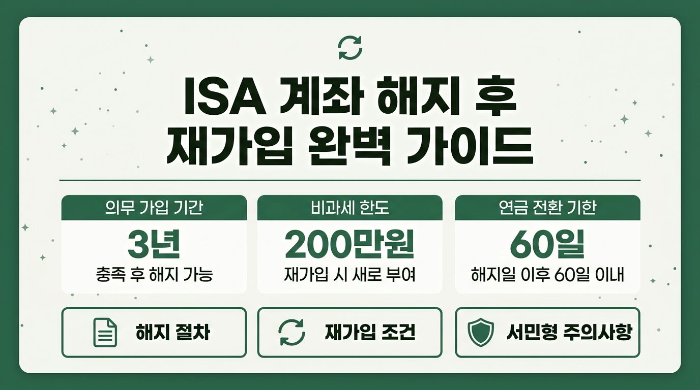 ISA 계좌 해지 후 재가입 방법 단계별 정리 — 의무가입기간 3년, 비과세 한도, 서민형 조건