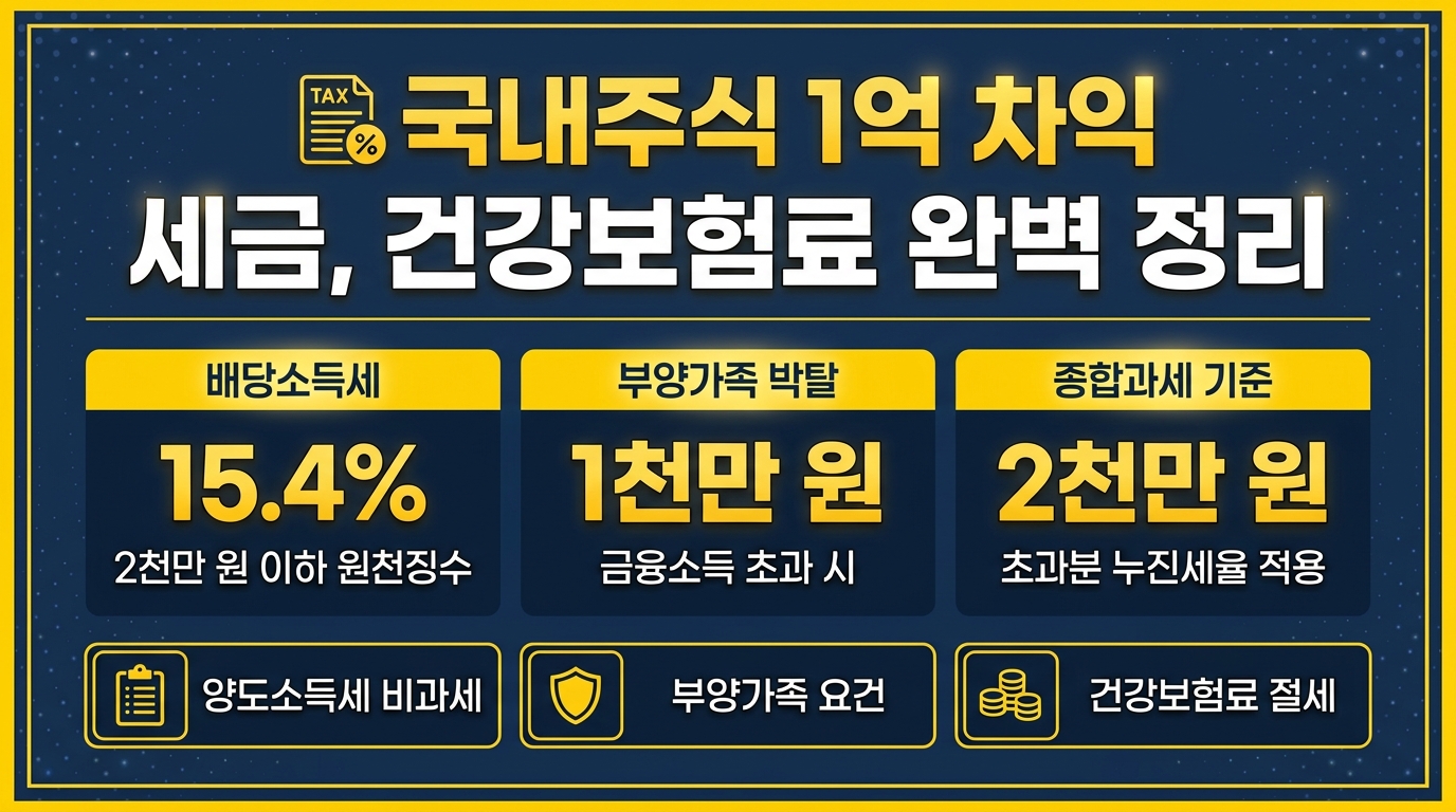 국내주식 1억 수익 세금과 건강보험료 무직자 기준 정리 인포그래픽