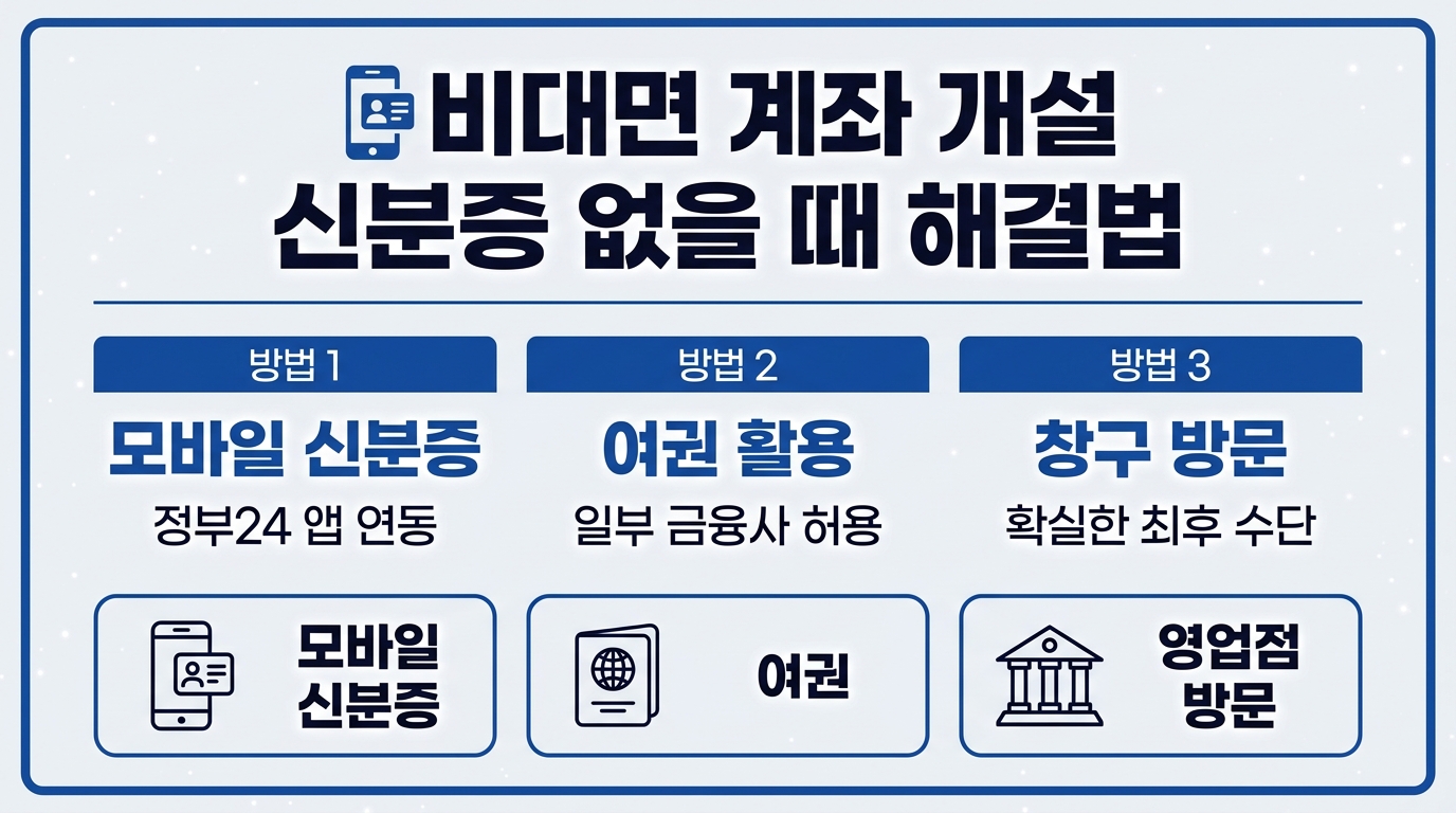 비대면 계좌 개설 신분증 없을 때 해결법 – 모바일 신분증·여권·창구 방문 3가지 방법 정리