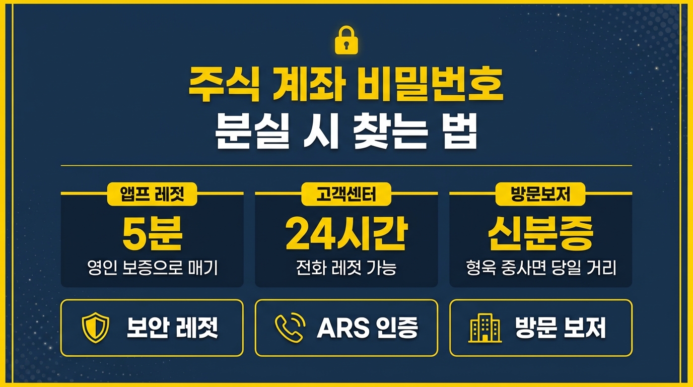 주식 계좌 비밀번호 분실 시 찾는 방법 증권사별 재설정 절차 안내 인포그래픽