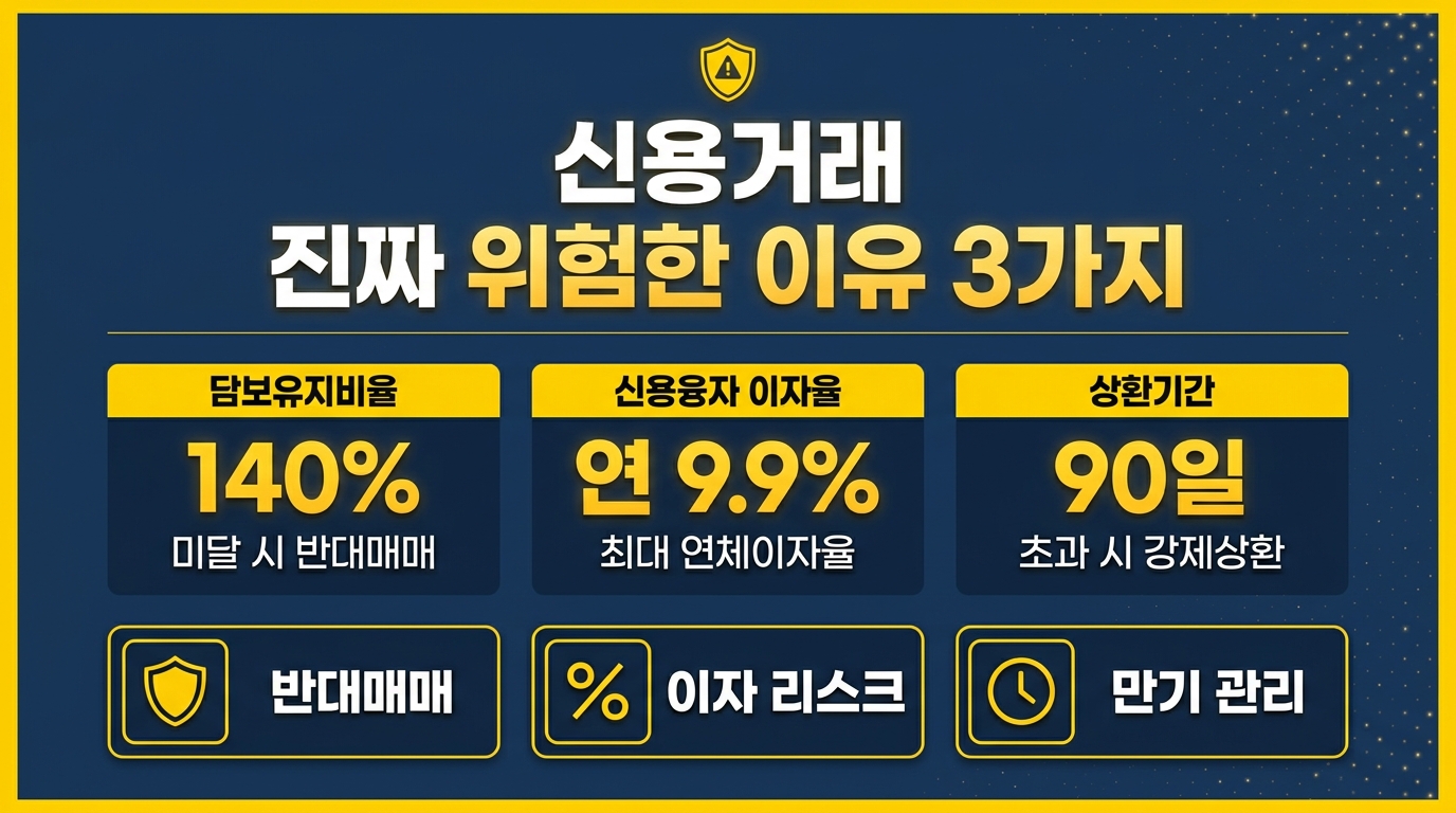 신용거래 위험성 담보유지비율 반대매매 이자율 핵심 요약 인포그래픽
