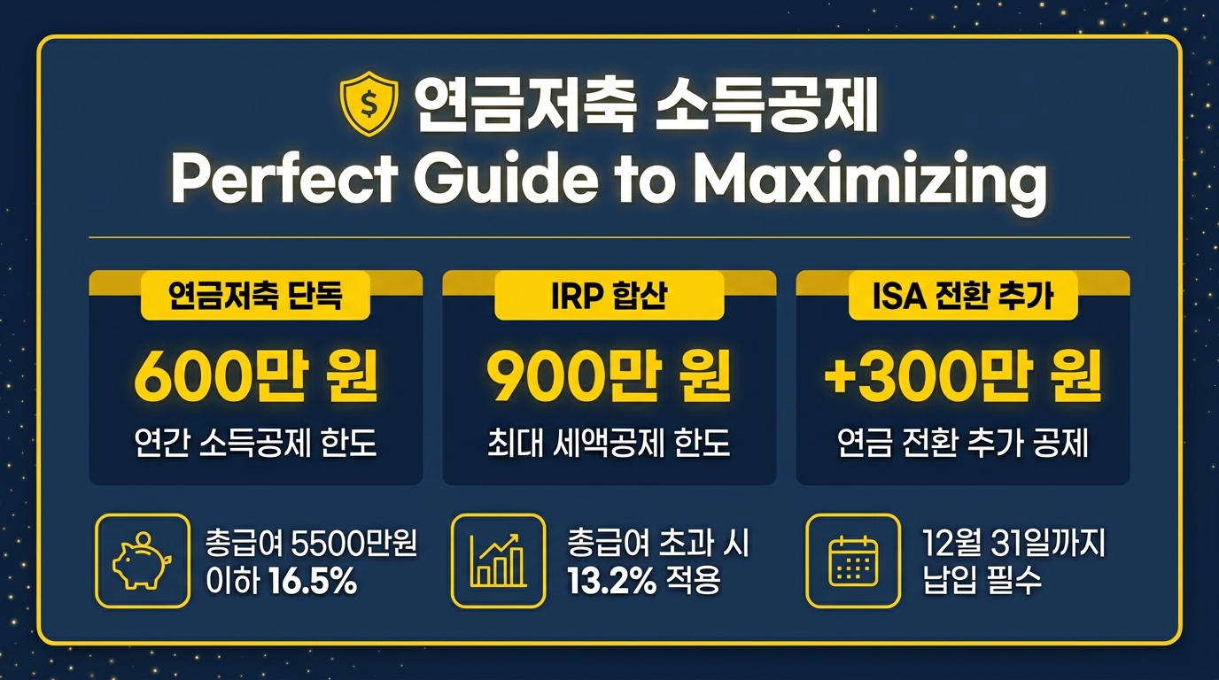연금저축 세액공제 최대 활용 가이드 – 한도 900만 원·공제율 16.5%·ISA 전환 추가공제 정리