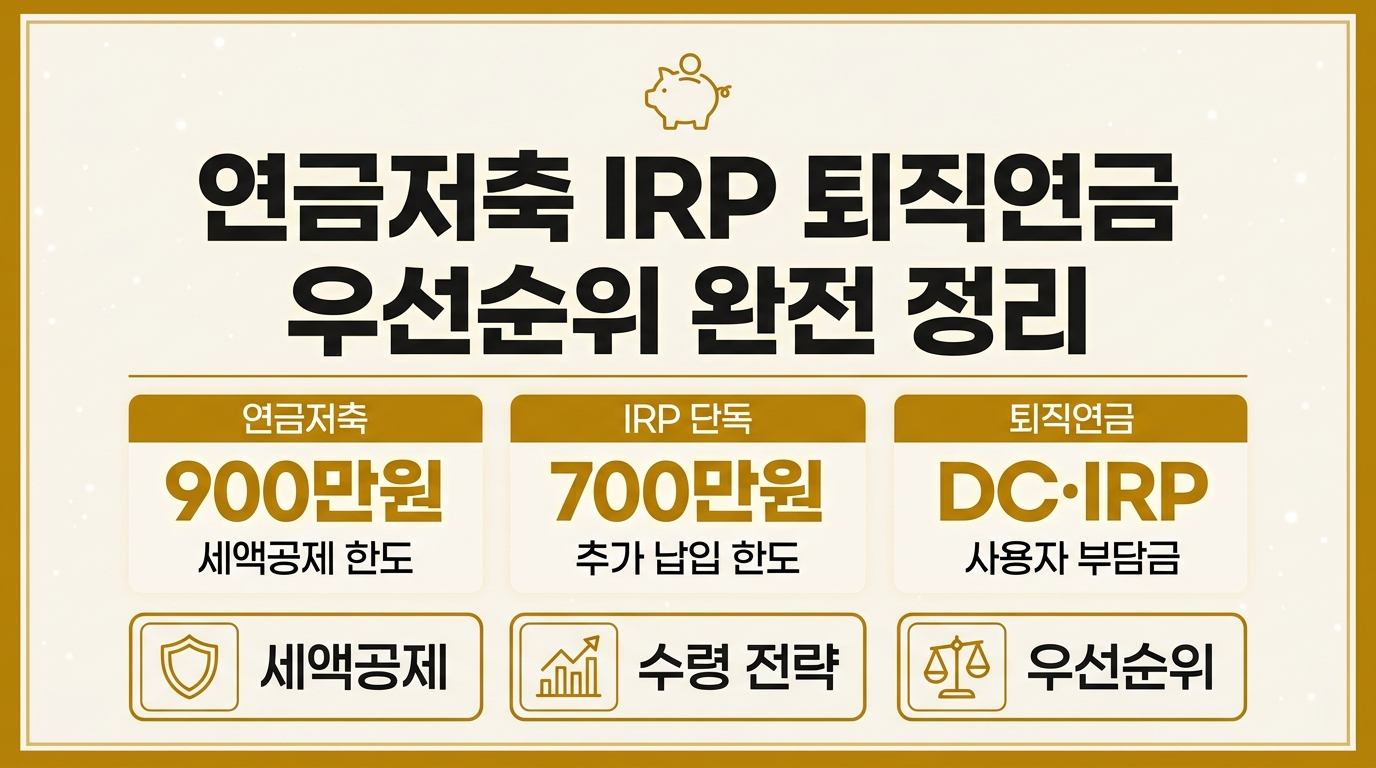 연금저축 IRP 퇴직연금 세액공제 한도와 우선순위 비교 인포그래픽