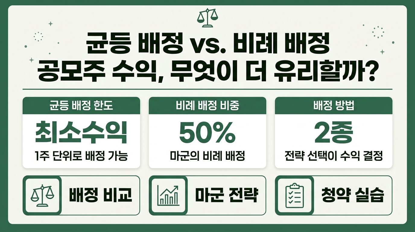 균등배정 vs 비례배정 공모주 청약 방식 비교 인포그래픽