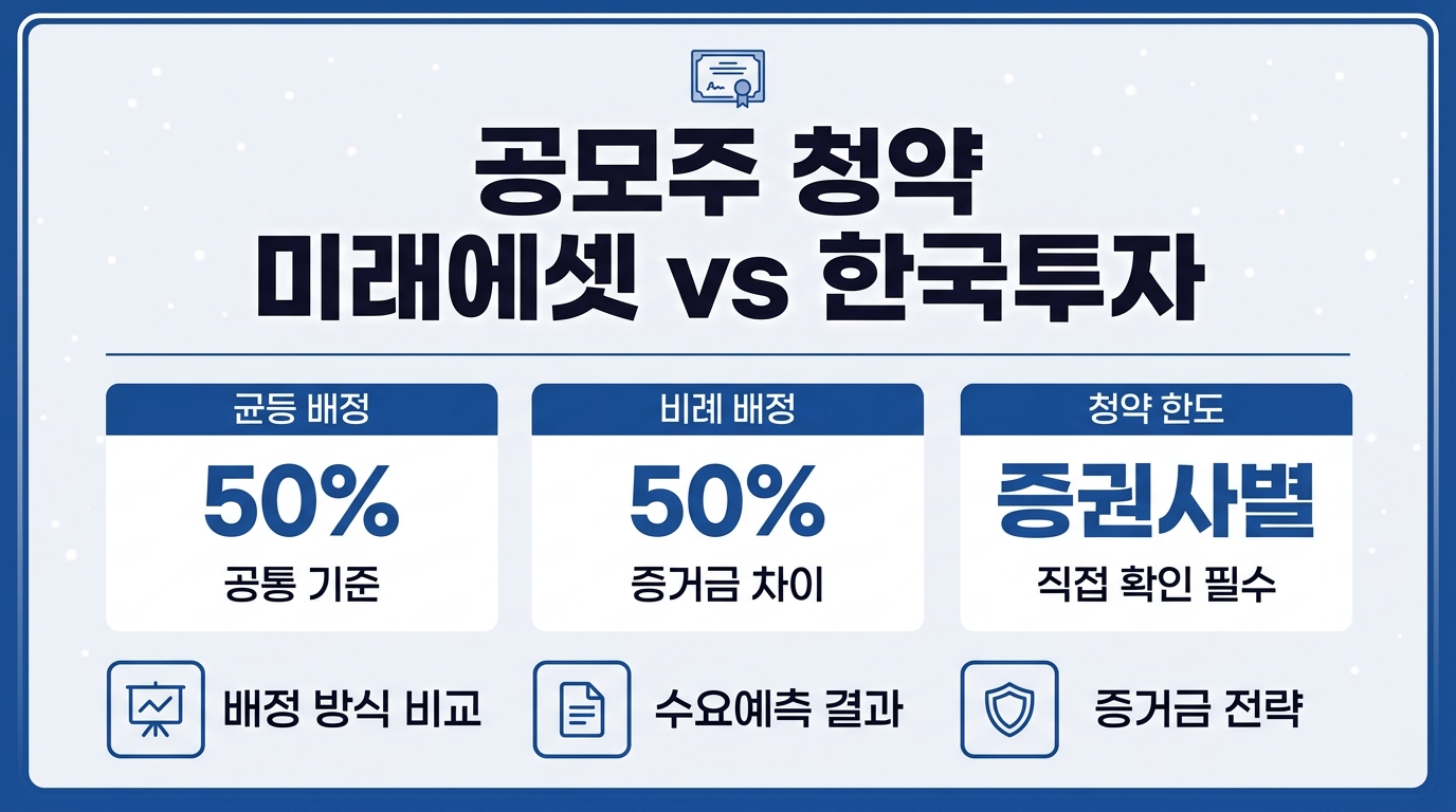 공모주 청약 미래에셋 한국투자 증권사 비교 배정 방식 균등 비례
