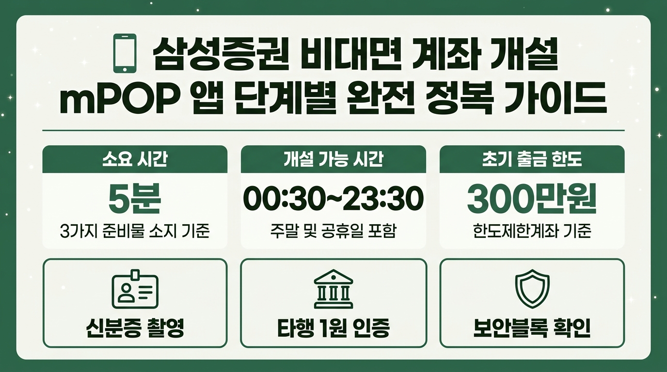 삼성증권 비대면 계좌 개설 방법 mPOP 앱 5분 완성 가이드 인포그래픽