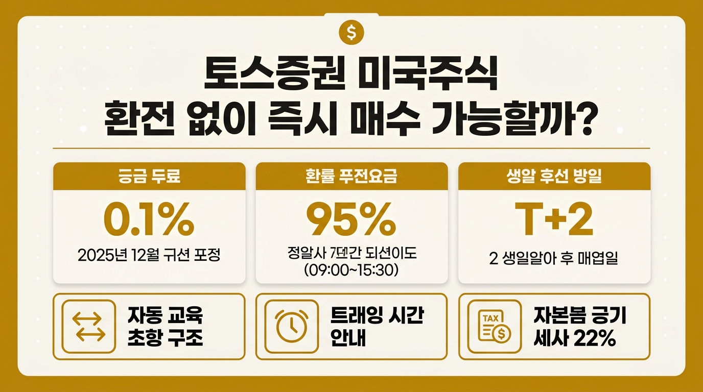 토스증권 미국주식 환전 없이 바로 매수 가능 여부와 해외주식 거래 절차 핵심 정리 인포그래픽