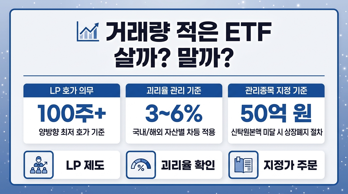 ETF 거래량 적은 것 사도 되는가 – LP 호가 의무와 괴리율 기준 정리