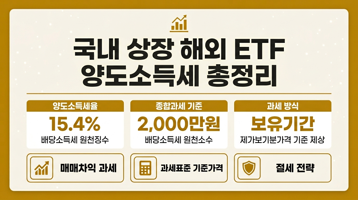 국내상장 해외 ETF 매매차익 세금 15.4% 배당소득세 과표기준가 과세 방식 정리 인포그래픽