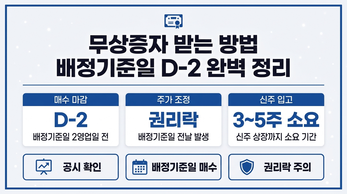 주식 무상증자 받는 방법 신주배정기준일 2영업일 전 매수 권리락 신주 입고일 정리 인포그래픽