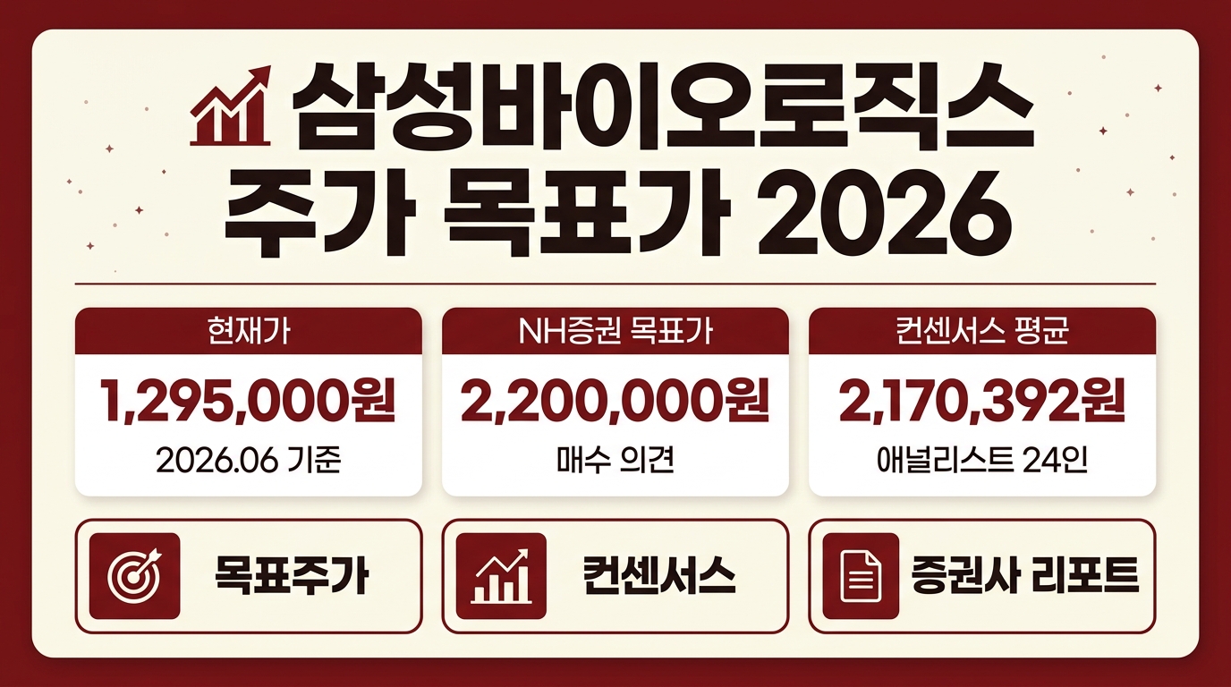 삼성바이오로직스 주가 목표가 비교 인포그래픽 – NH·삼성증권 목표주가와 컨센서스 정리