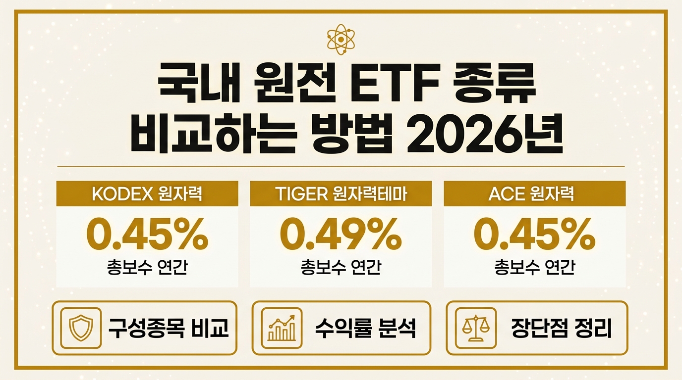 국내 원전 ETF 종류 비교 인포그래픽 – KODEX·TIGER·ACE 총보수·구성종목·수익률 한눈에 정리