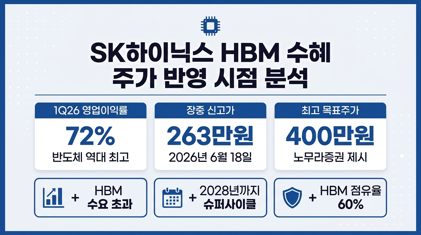 SK하이닉스 HBM 주가 반영 시점 분석 – 1Q26 영업이익률 72%, 신고가 263만원, 목표주가 400만원 근거 정리