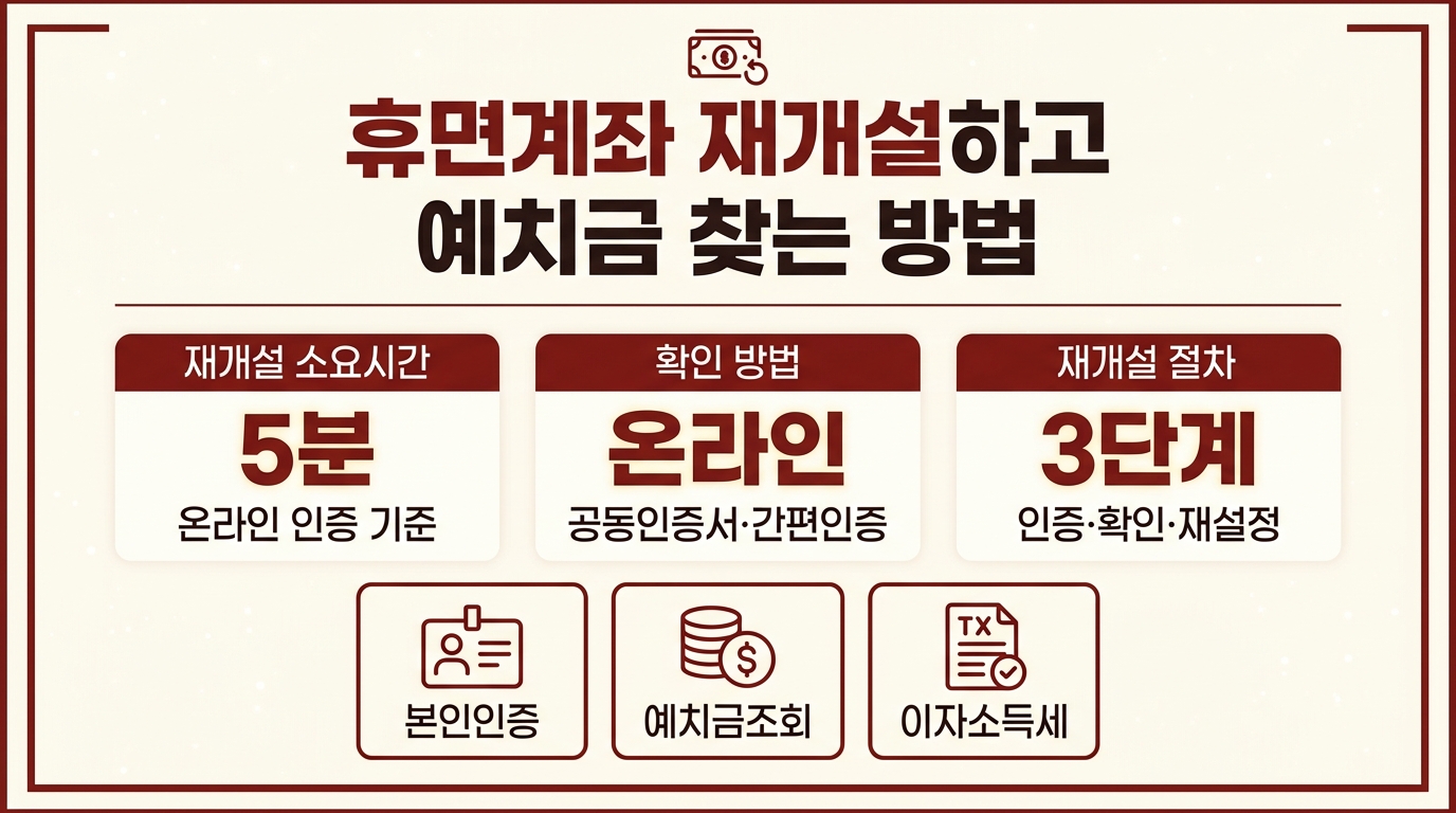 휴면계좌 재개설 방법과 예치금 조회 절차 인포그래픽
