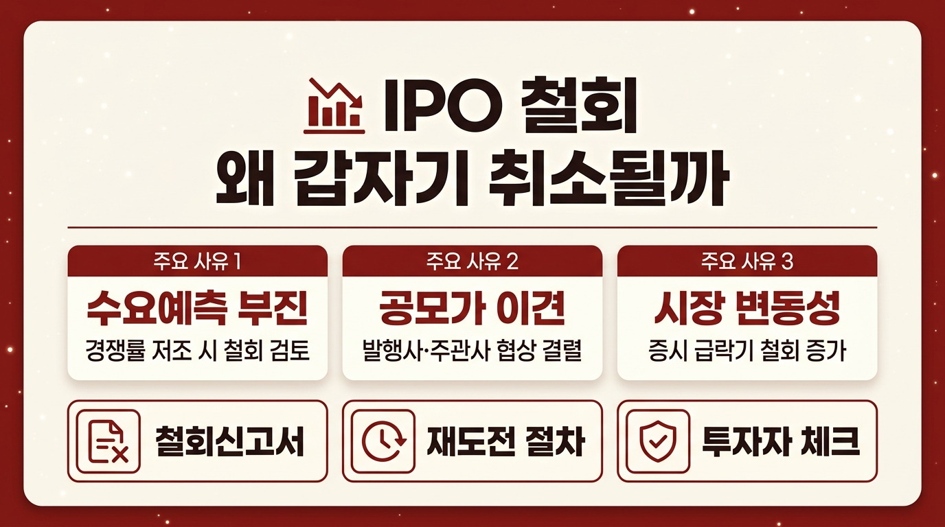IPO 철회 이유와 재도전 절차를 정리한 공모주 인포그래픽