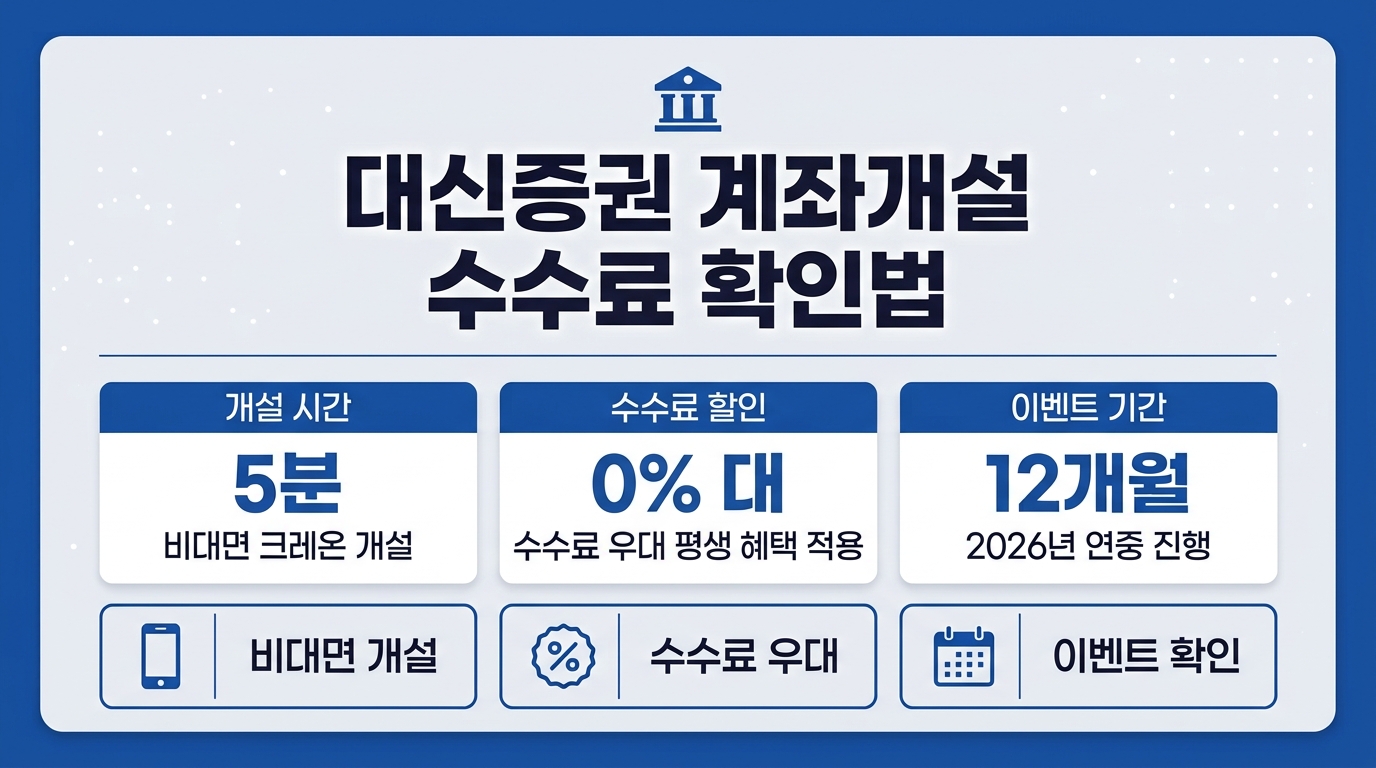 대신증권 계좌개설 방법과 수수료 우대 이벤트 안내 인포그래픽