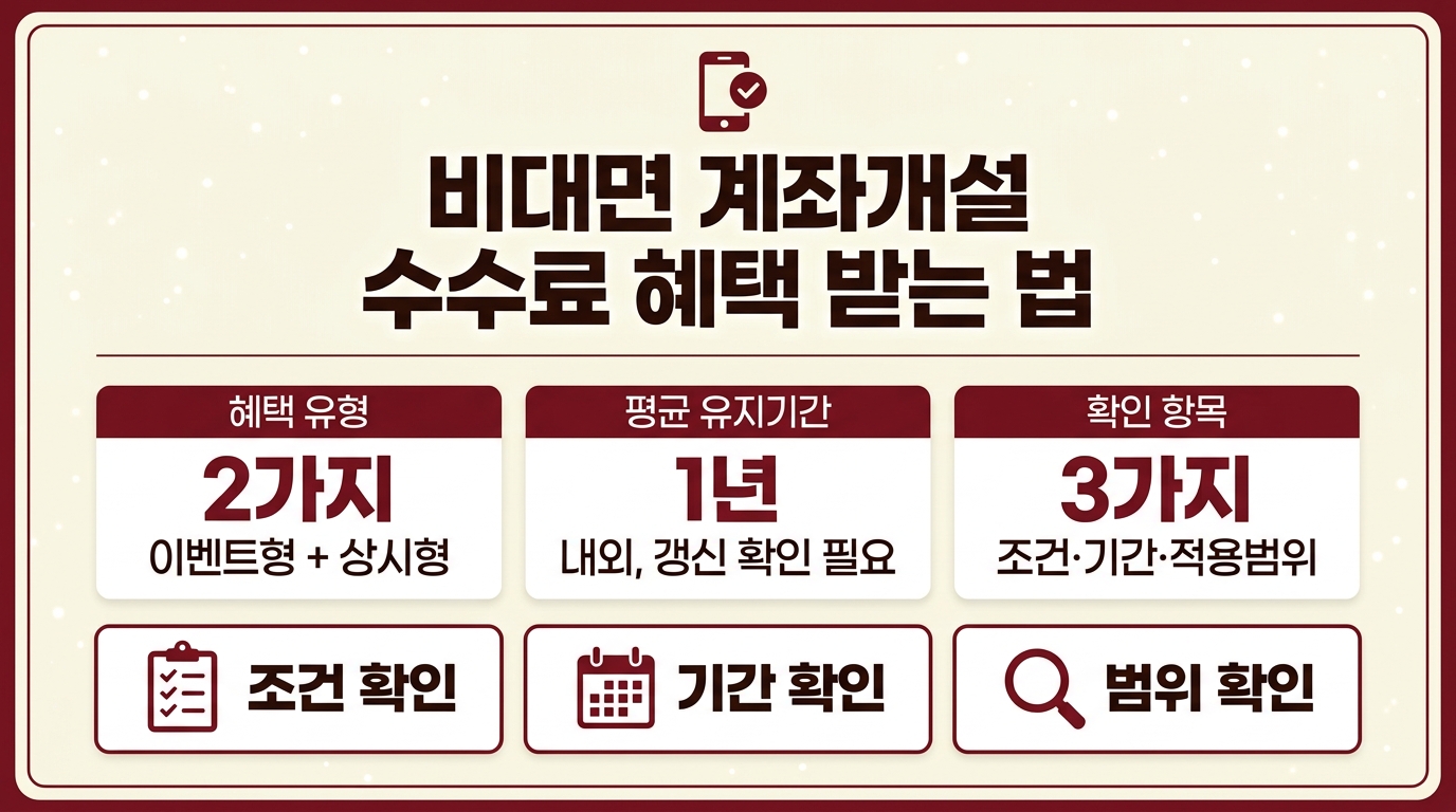 비대면 계좌개설 수수료 혜택 비교 인포그래픽