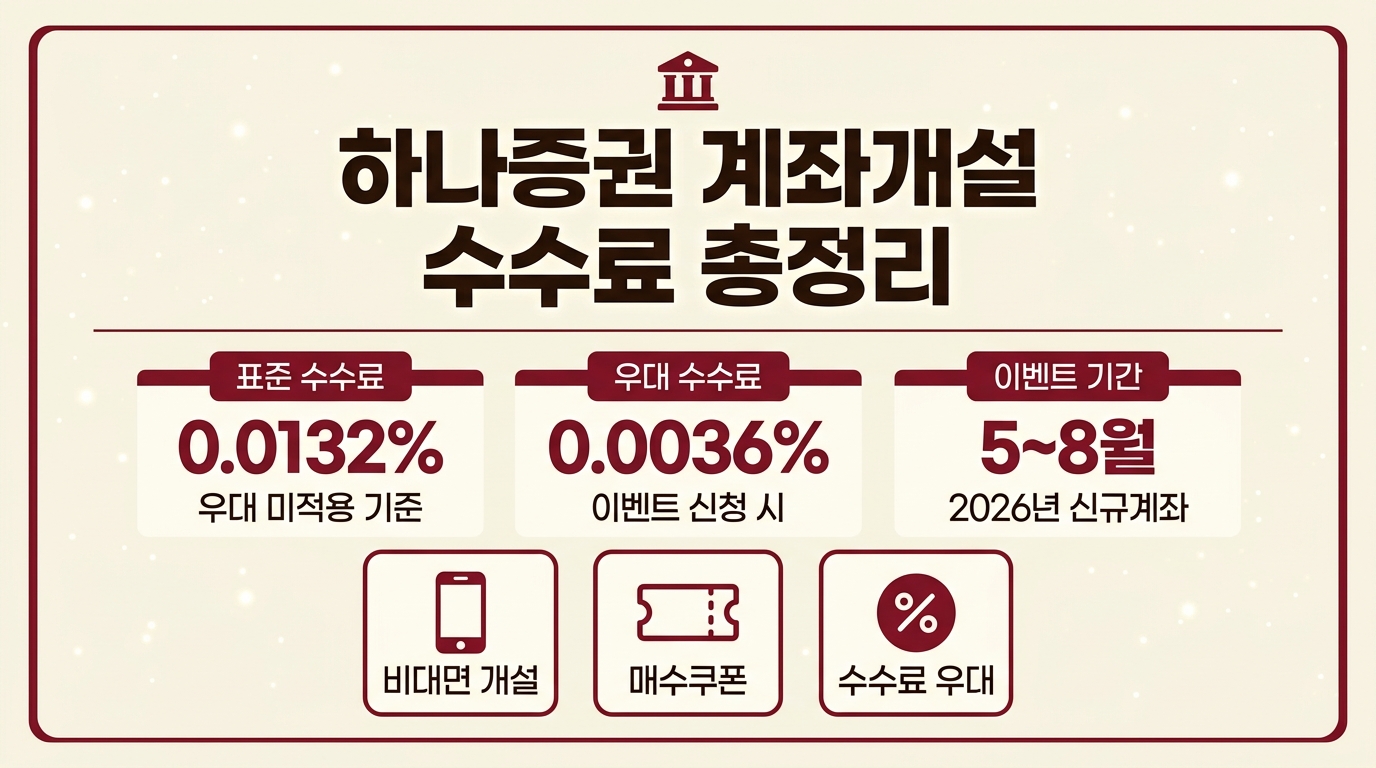 하나증권 계좌개설 수수료 비교 및 2026 신규 이벤트 안내 인포그래픽