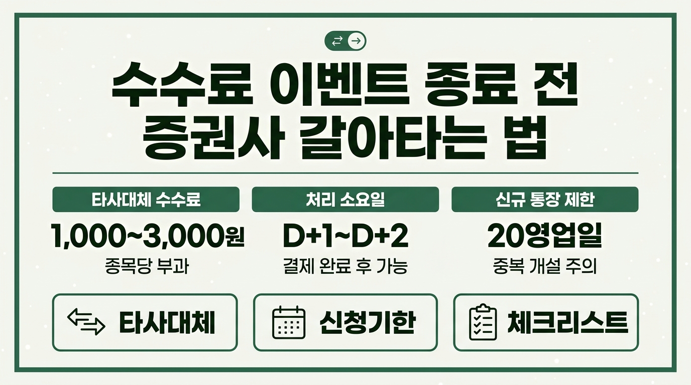 증권사 갈아타기 수수료 이벤트 종료 전 체크리스트 인포그래픽