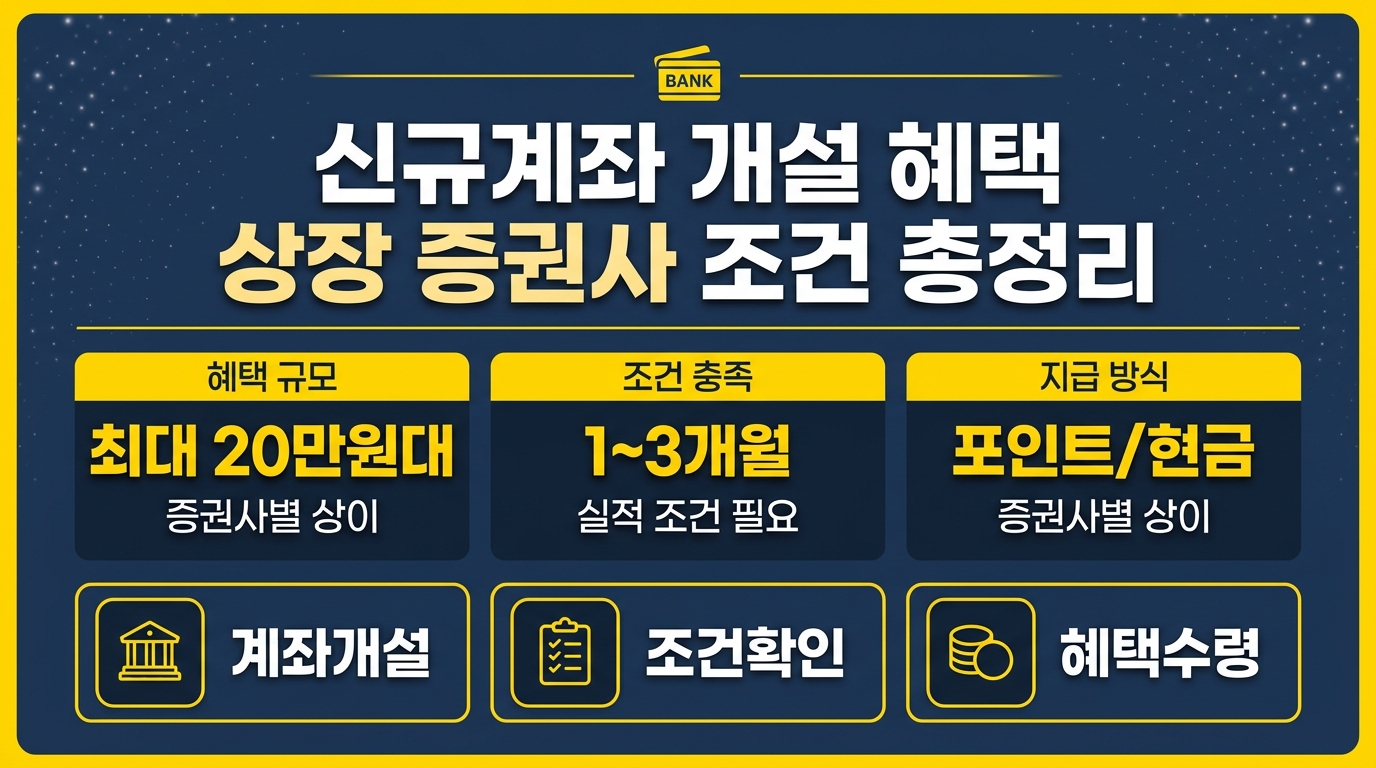 신규계좌 개설 혜택 상장 증권사 조건 안내 인포그래픽