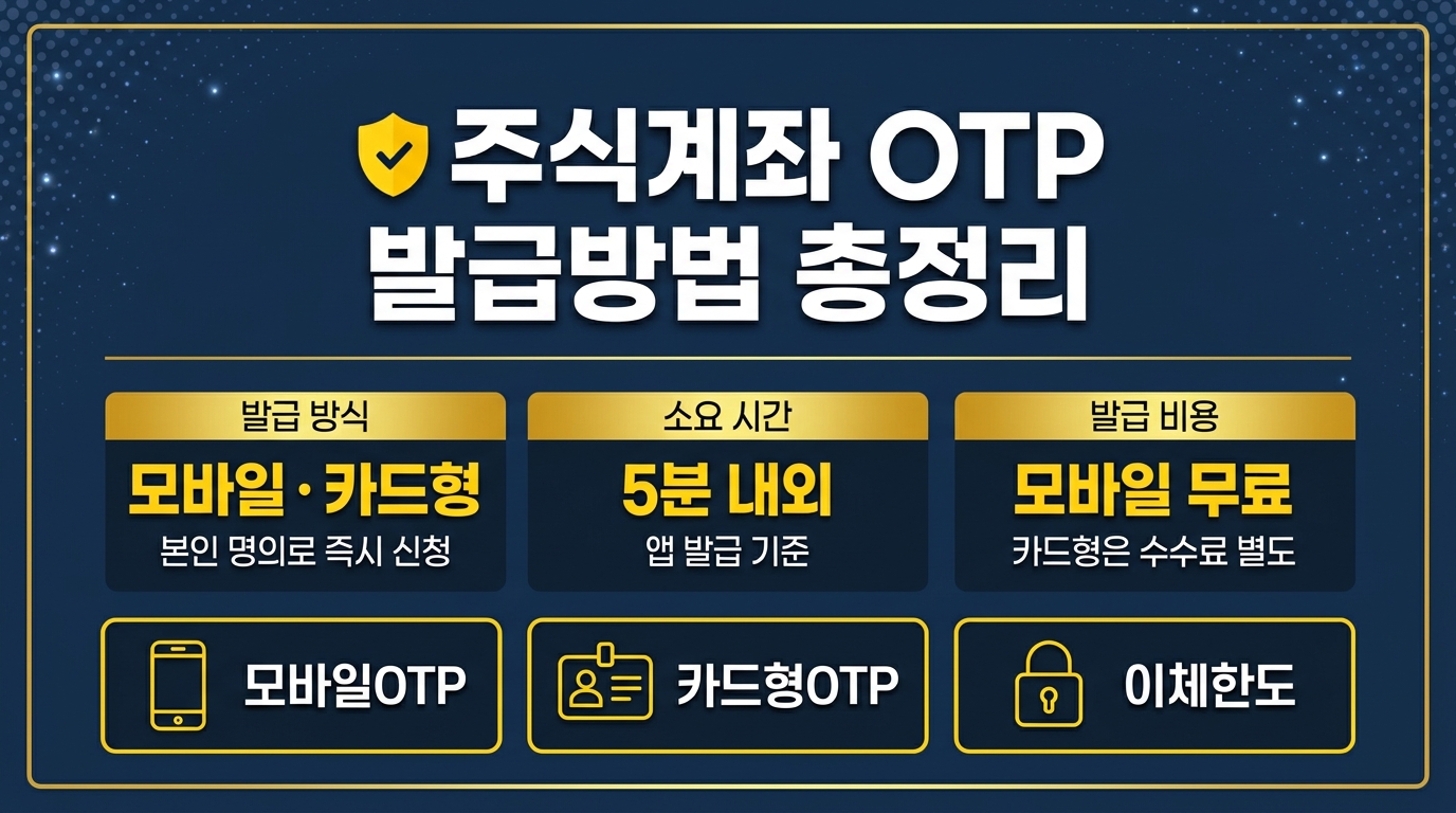 주식계좌 OTP 발급방법 모바일 카드형 비교 인포그래픽