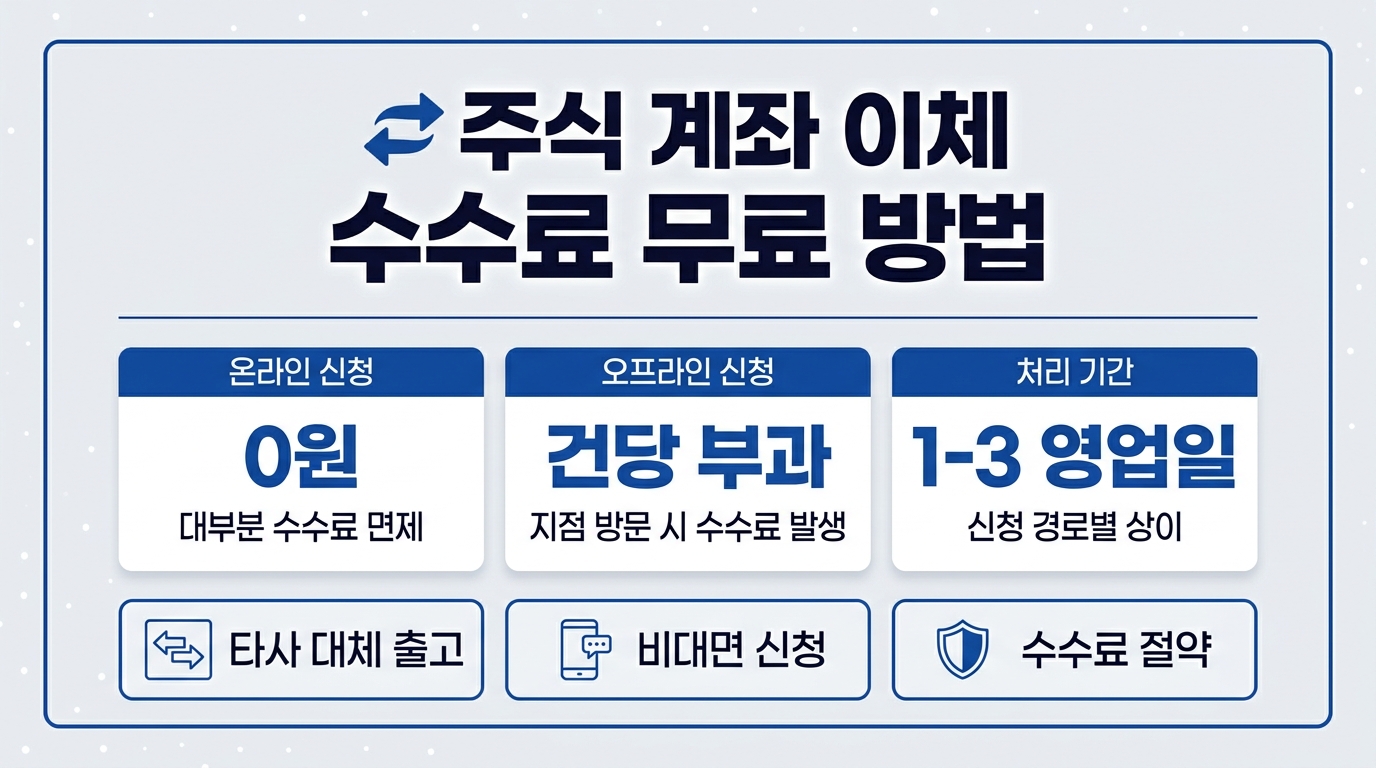 주식 계좌이체 수수료 없는 방법 안내 인포그래픽