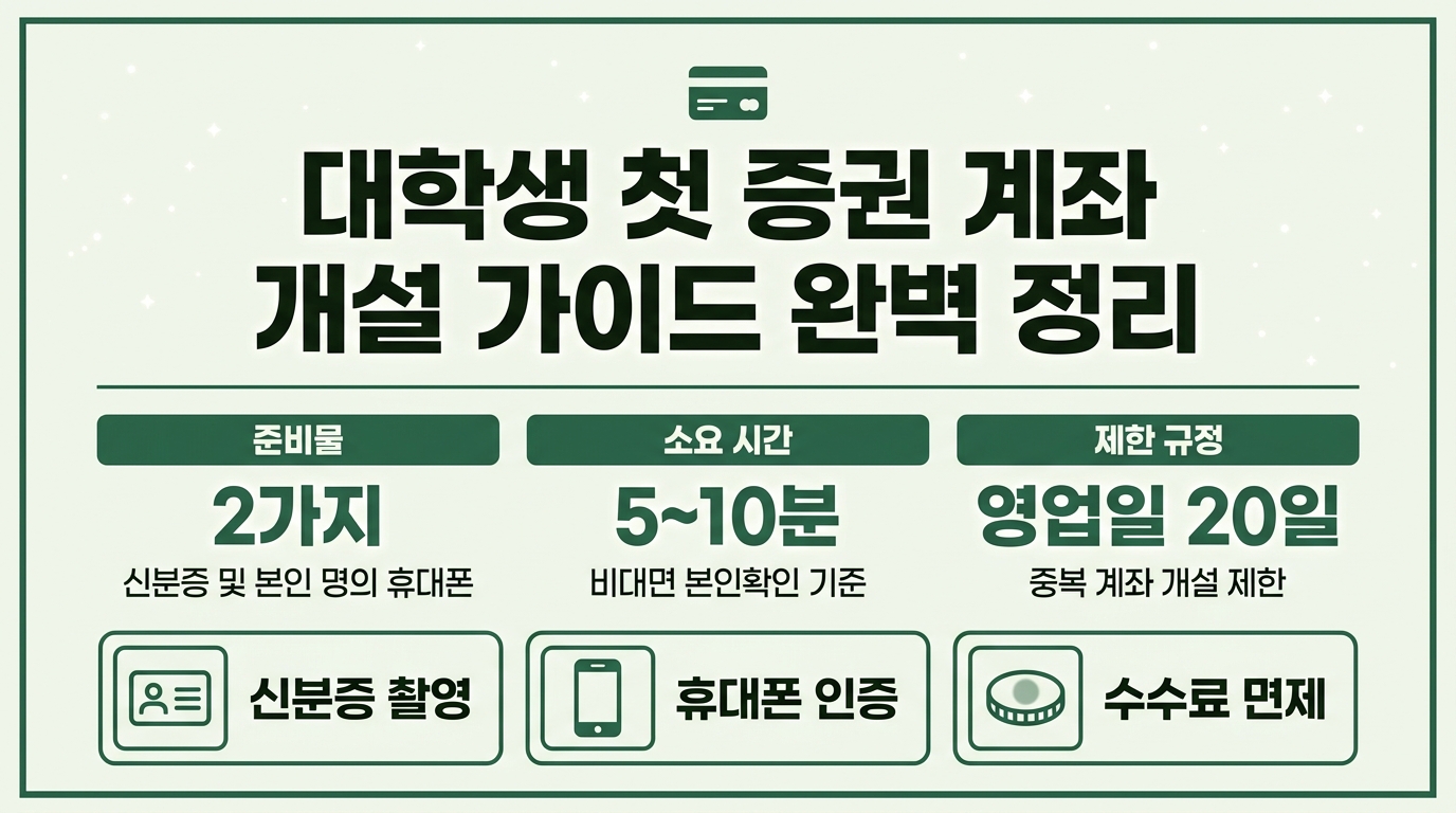 대학생 증권계좌 개설 절차와 준비물 안내 인포그래픽
