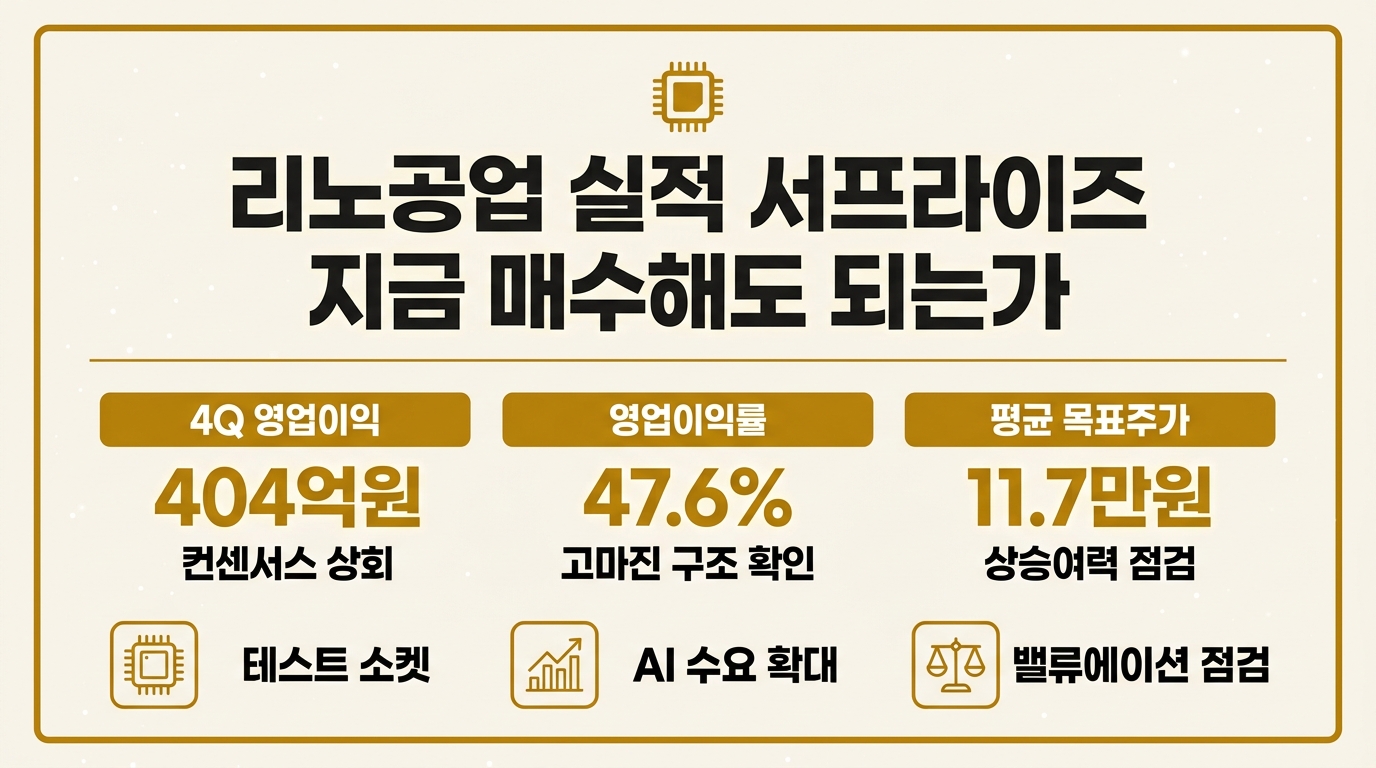 리노공업 실적 서프라이즈 4분기 영업이익 영업이익률 목표주가 정리