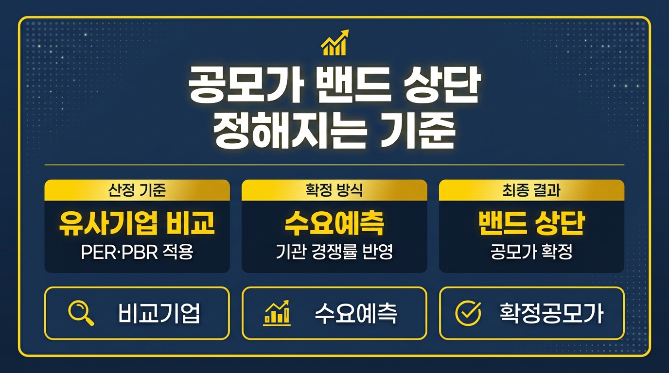공모가 밴드 상단 결정 기준과 수요예측 관계 인포그래픽