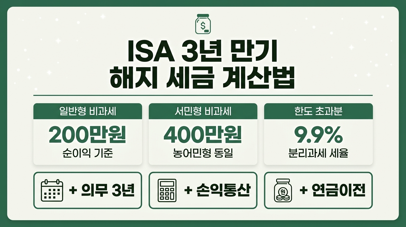 ISA 계좌 3년 만기 해지 세금 계산법 인포그래픽