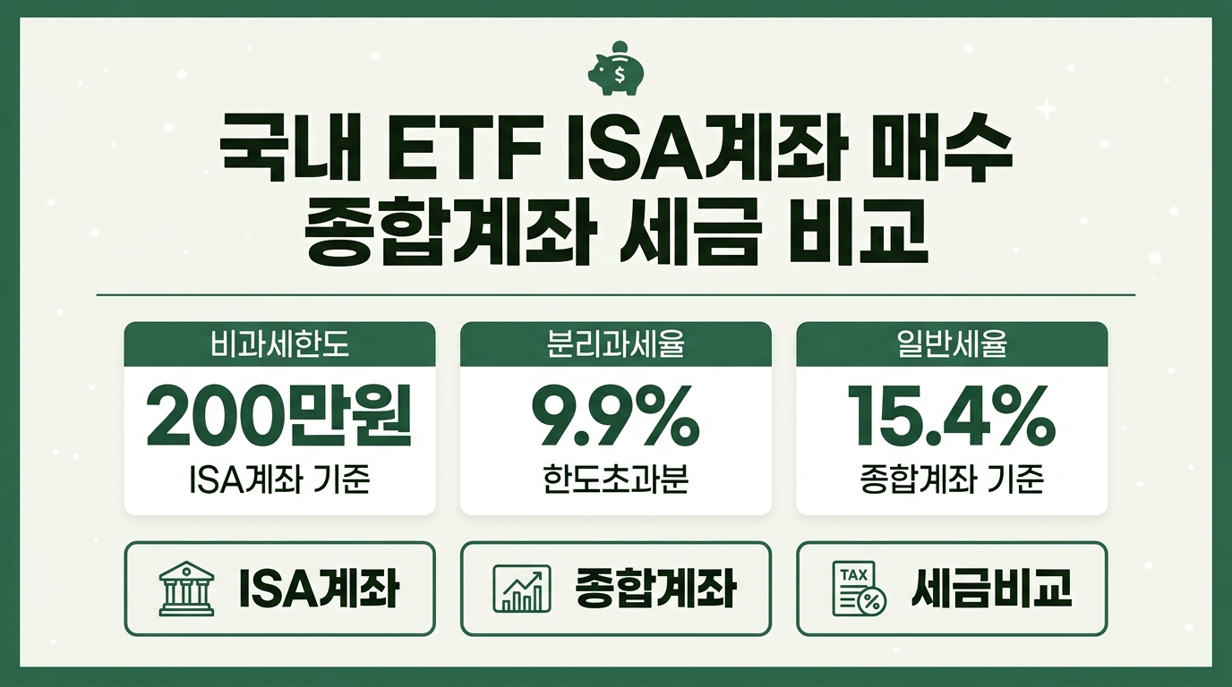 국내 ETF ISA계좌 매수 종합계좌 세금 비교 인포그래픽