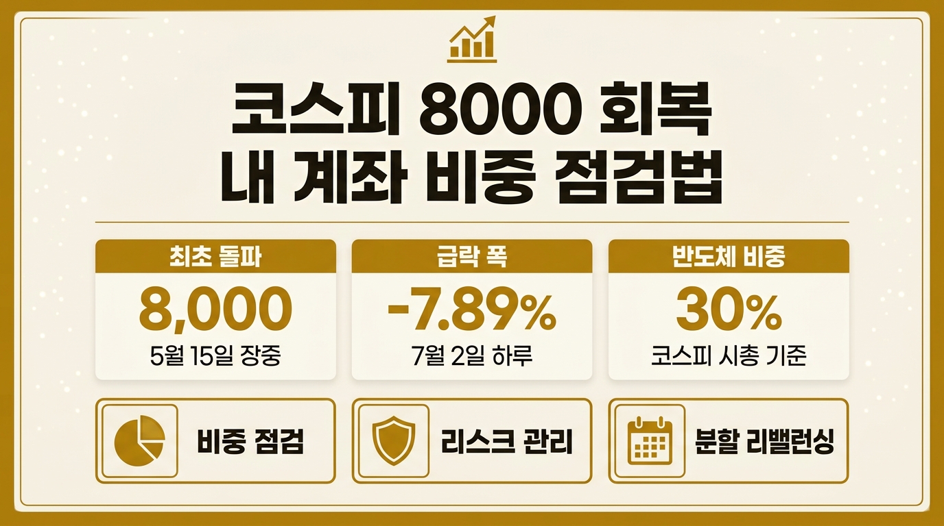 코스피 8000 회복과 계좌 비중 점검 인포그래픽