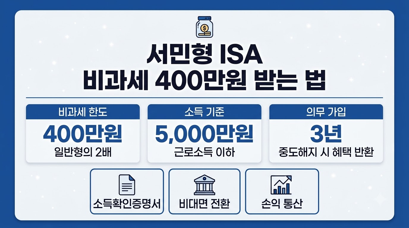 서민형 ISA 비과세 400만원 가입 조건 안내 이미지