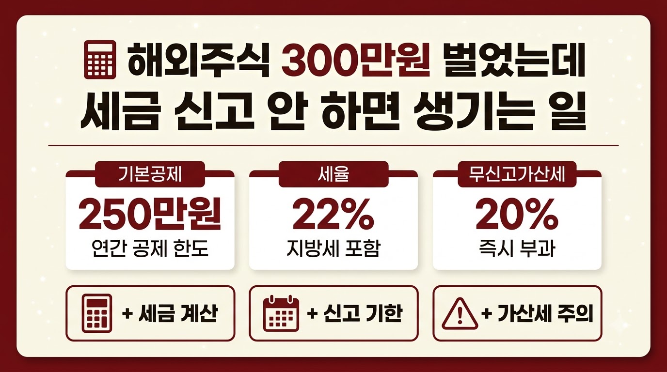해외주식 양도소득세 신고 안하면 생기는 가산세 20% 정리 인포그래픽