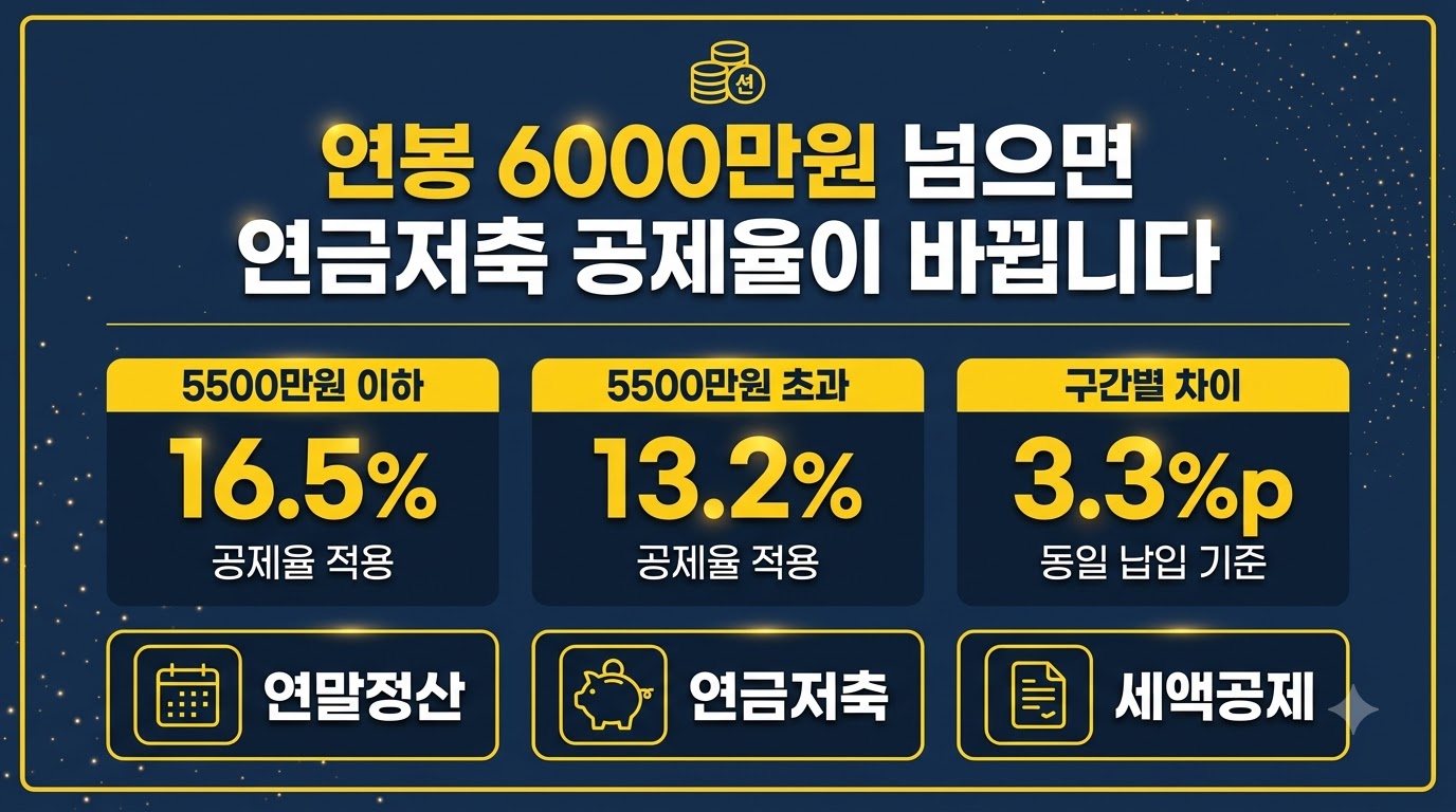 연봉 6000만원 초과 연금저축 공제율 13.2% 하락 인포그래픽