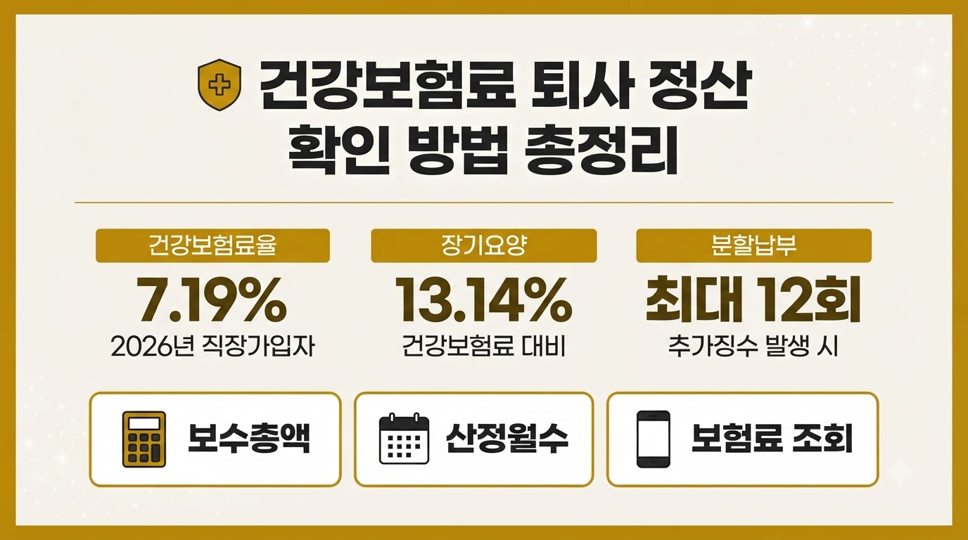건강보험료 퇴사 정산 확인 방법과 2026년 보험료율 7.19% 요약 인포그래픽