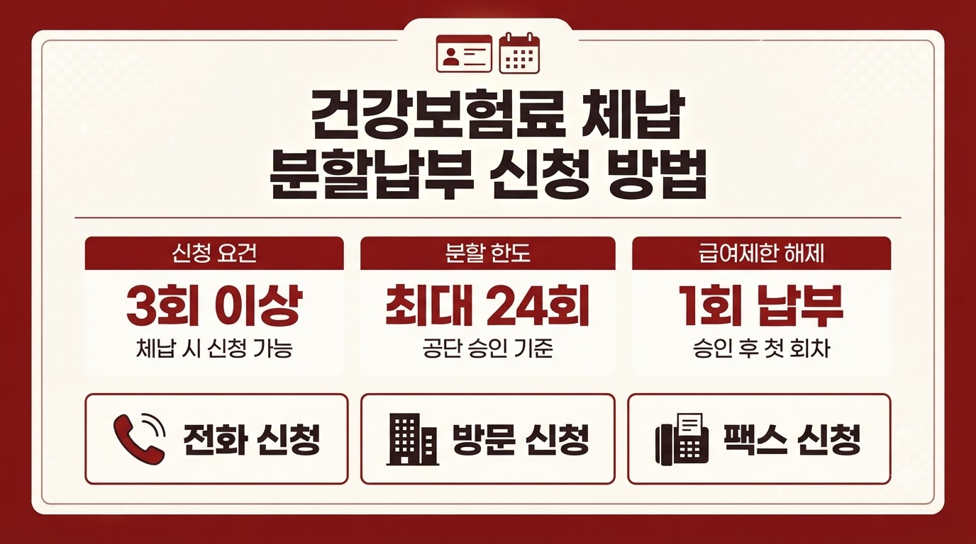 건강보험료 분할납부 신청 요건과 최대 24회 분할 기준 인포그래픽