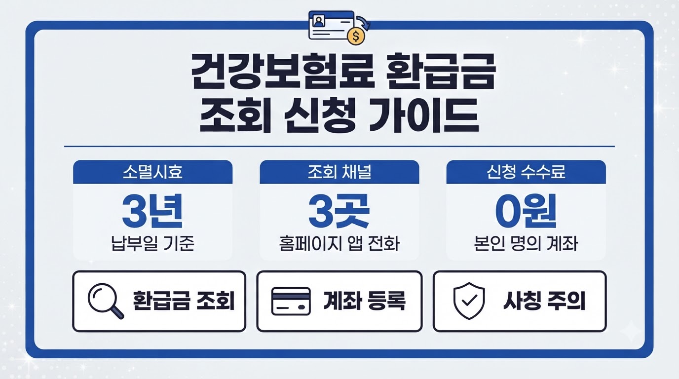 건강보험료 환급금 조회 신청 방법과 소멸시효 3년 요약 인포그래픽