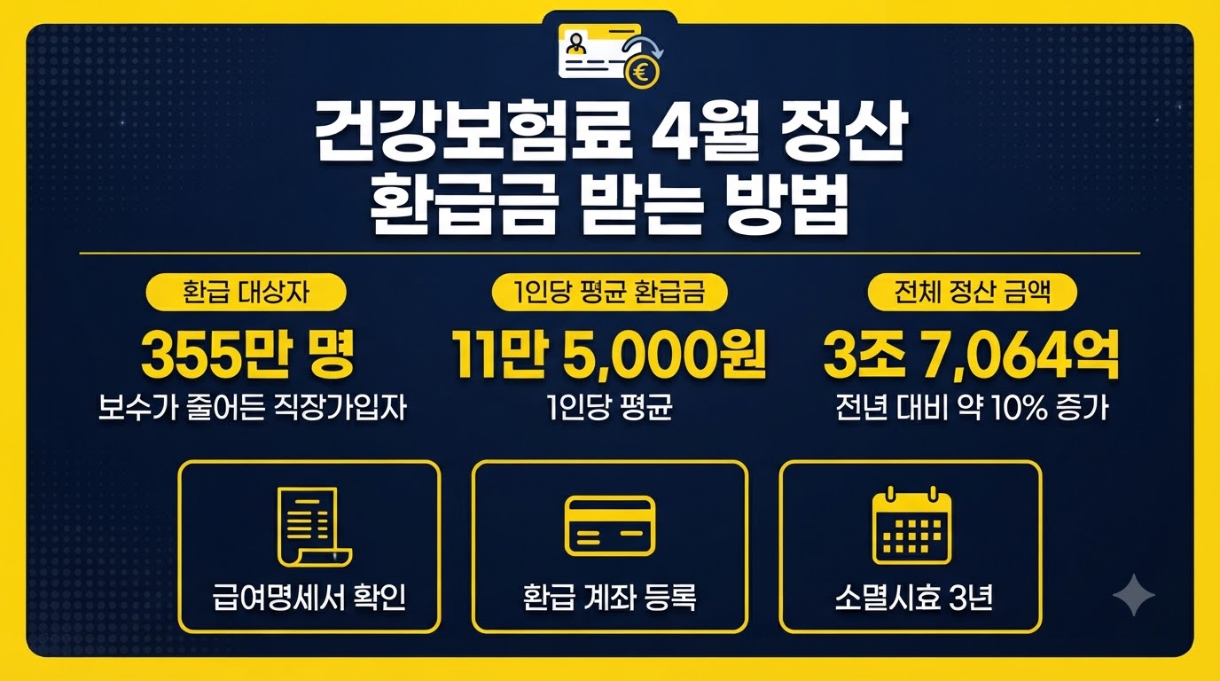 건강보험료 4월 정산 환급금 받는 방법 핵심 수치 인포그래픽