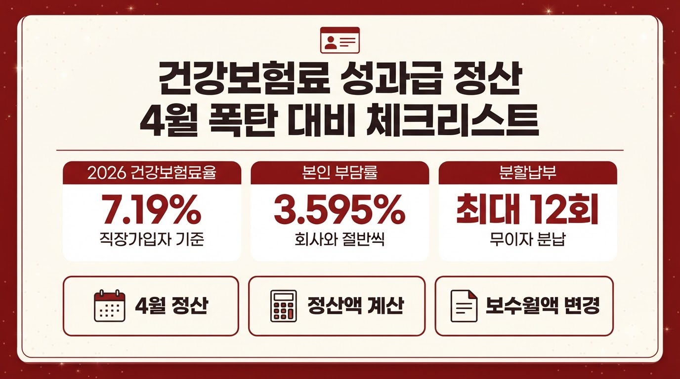 건강보험료 성과급 정산 대비 체크리스트 2026년 보험료율 7.19% 인포그래픽