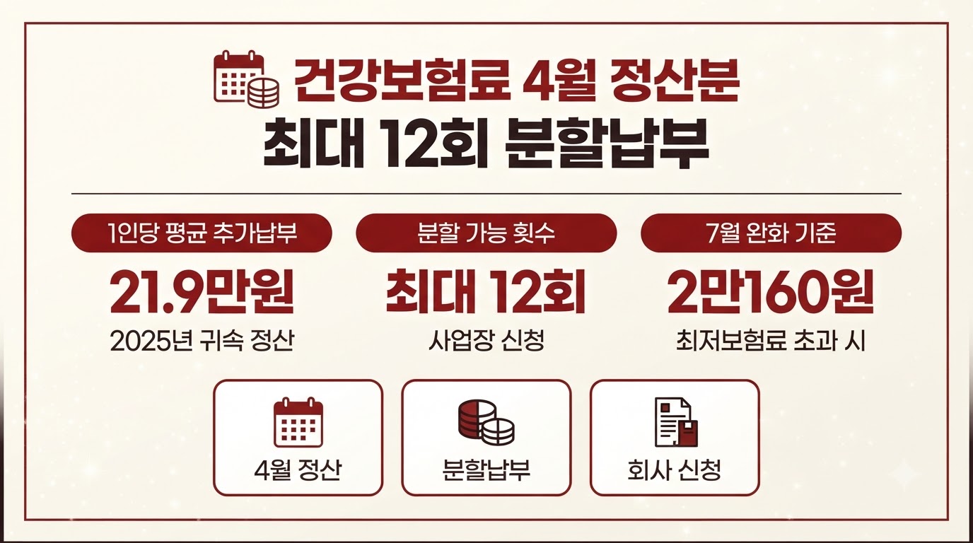 건강보험료 분할납부 4월 정산분 최대 12회 신청 기준 인포그래픽